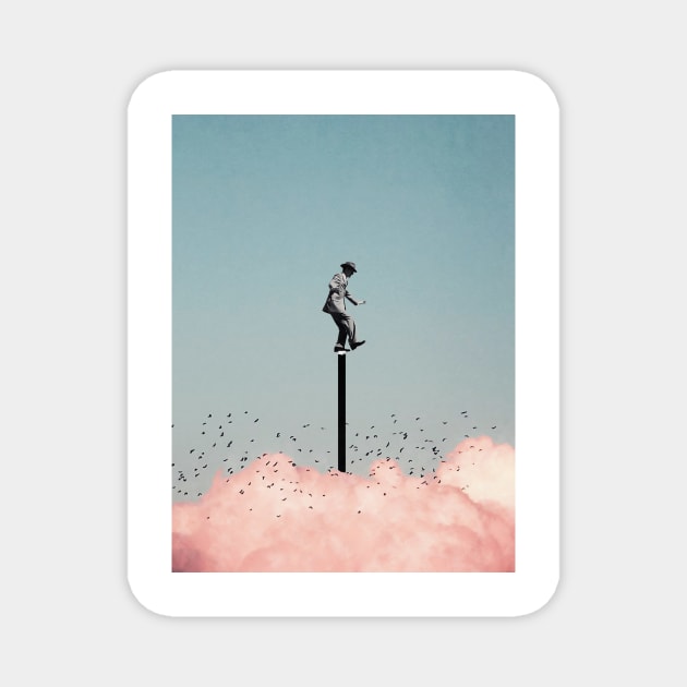 Balancing on one leg above the clouds Magnet by Underdott