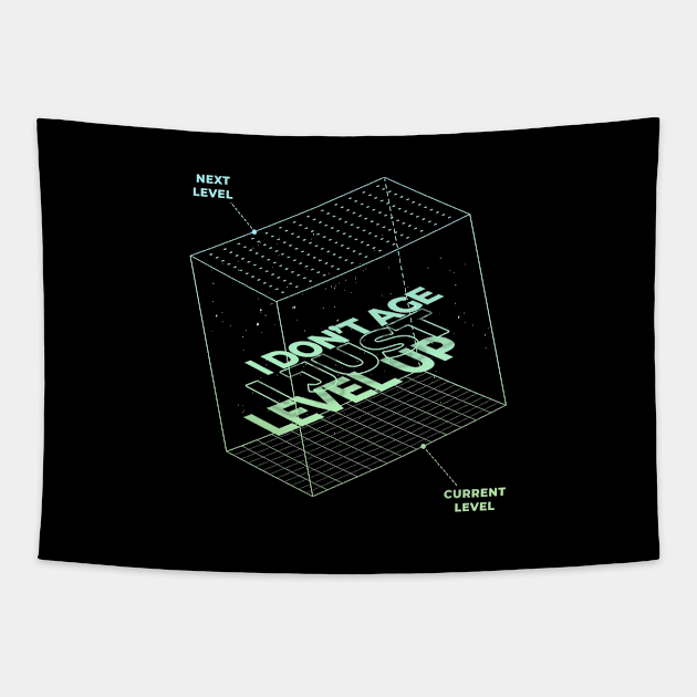 I don’t age, a just level up, geometric graphic, funny gamer birthday gift for men and women, Tapestry by Luxera Wear