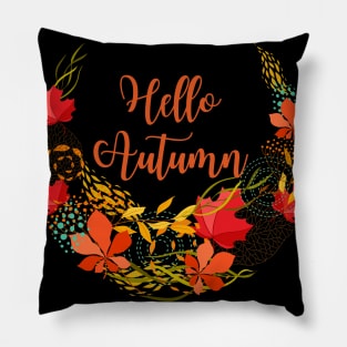 Hello Autumn Floral Leafy Fall Design Pillow