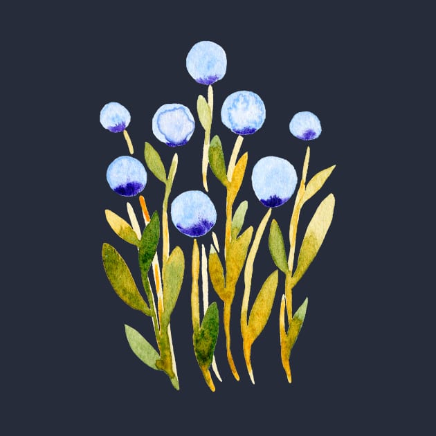 Simple watercolor flowers - blue and green by wackapacka