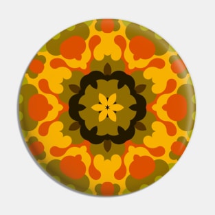 Retro Mandala Flower Yellow and Orange Pin