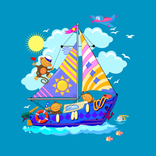 Funny monkeys sailing T-Shirt