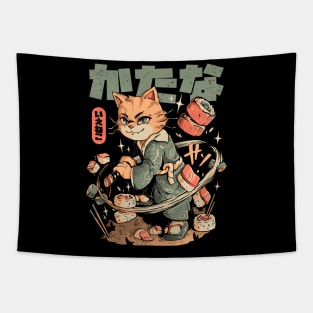 Sushi Slayer Cat  - Cool Cat Samurai Oriental Gift Tapestry