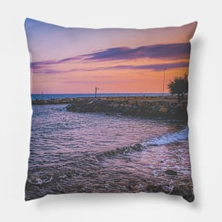 Summer Sunset Blue Pink Romantic Horizon Beach Pillow