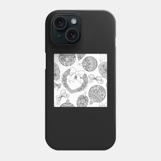 Monochrome Merry Christmas Pattern, New Year Illustration Phone Case