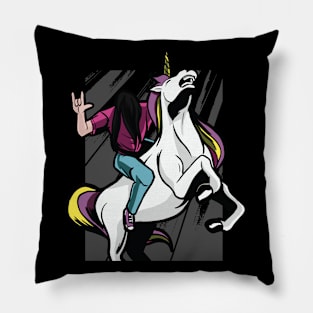 Metalhead Riding Unicorn Graphic Design Pillow