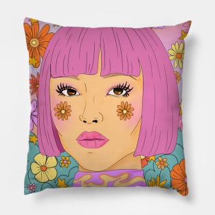 Flower Girl - Retro Portrait Pillow