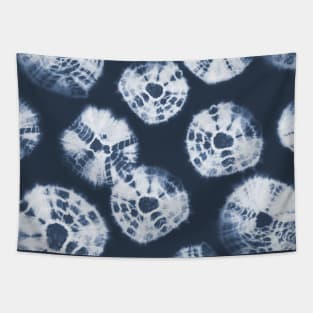 Shibori Kumo tie dye white dots over dark navy blue Tapestry