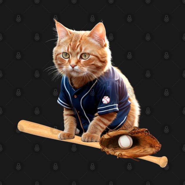Funny Sporty Baseball Player Athlete Cat by Tina