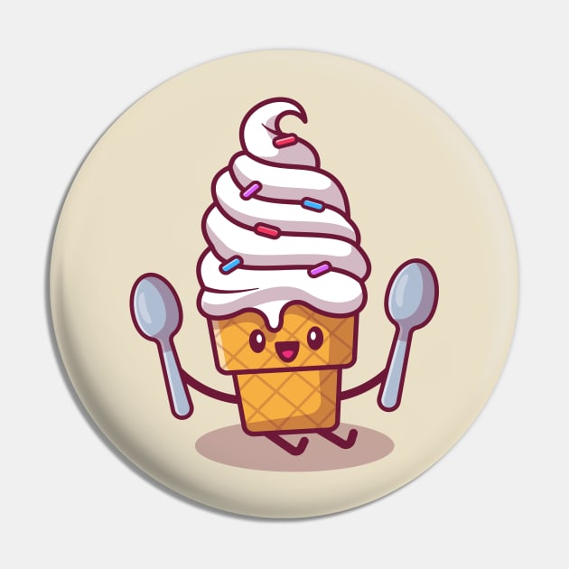 Cute Ice Cream Sitting And Holding Spoons Pin by Catalyst Labs