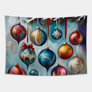 Painterly Christmas Tree Ornaments Tapestry