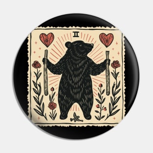 Tarot card with bear and hearts Pin