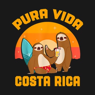 Pura Vida Costa Rica Sloth Surfing Sleepy Summer Vacation T-Shirt