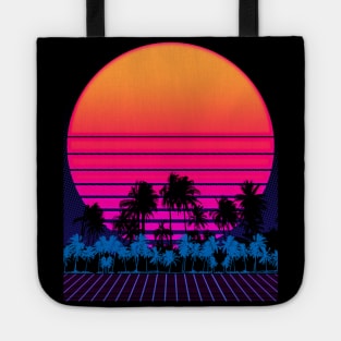 80s Vaporwave Palm Trees Sunset Tote