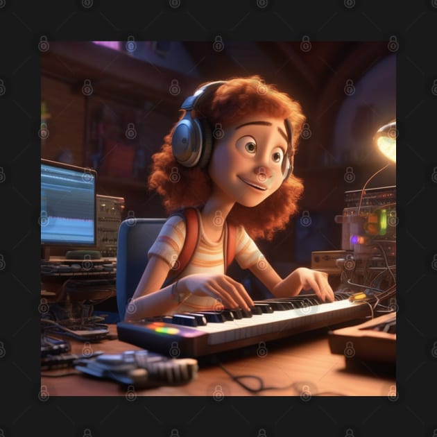 A Female Keyboard Player As A Cartoon Character by Musical Art By Andrew