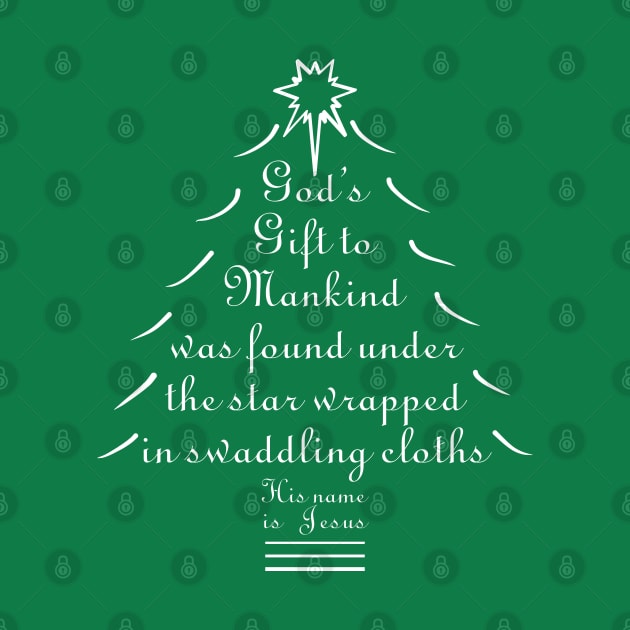 God's Gift to Mankind Christmas Tree - White by Pixels Pantry