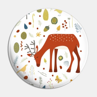 Deer and Forest Things Art Pin