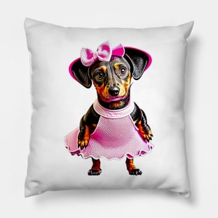 Glamour Pup: Dachshund in Pink Tutu and Lipstick Tee Pillow