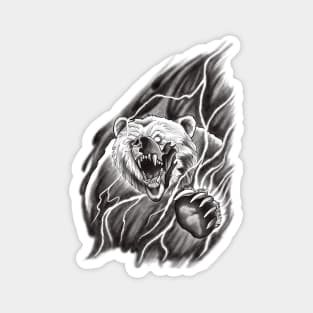 Roaring Bear breaking through the Mist in a Lightning Storm Tattoo Design Magnet