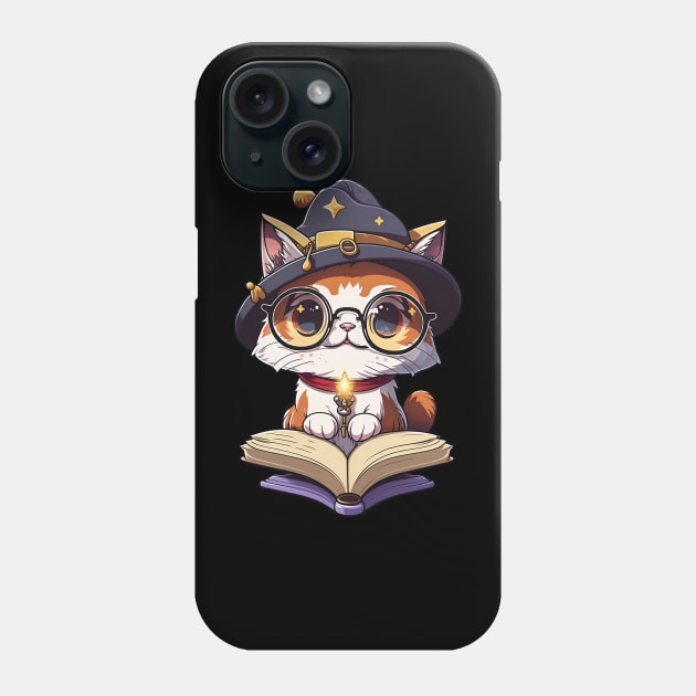 Cute Magical Cat with a Spellbook - Adorable Magic Cat Cartoon Phone Case by SergioCoelho_Arts