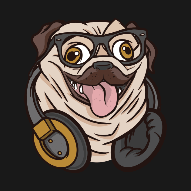 Hipster Pug with Headphones and Glasses by SLAG_Creative