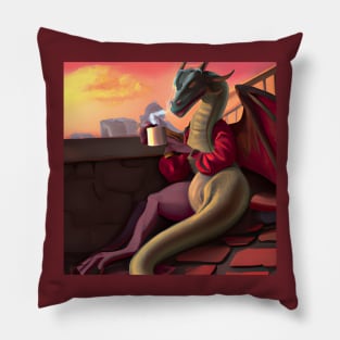 Red Dragon Drinking Coffee Pillow