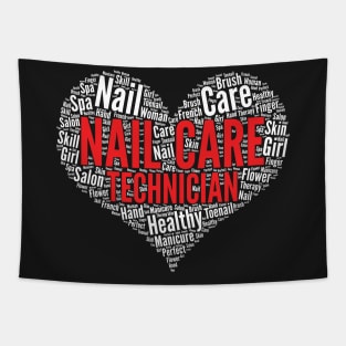 Nail care technician Heart Shape Word Cloud Manicurist graphic Tapestry