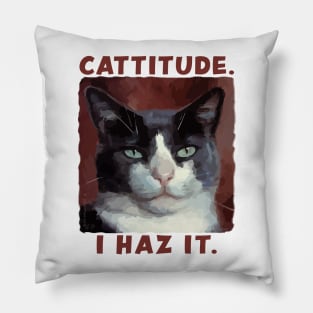 Smug Cat with CATTITUDE Pillow