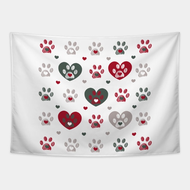 Red heart and paw prints Tapestry by GULSENGUNEL