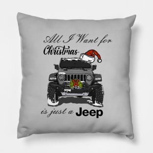 Christmas Jeep Grey Pillow