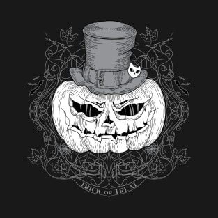 Halloween pumpkin original illustration black and white. Jack o Lantern Trick or treat. T-Shirt