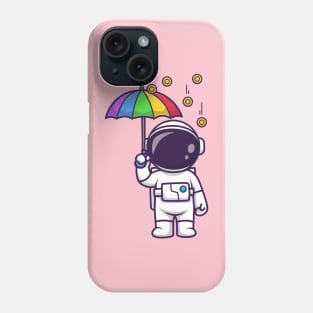 Cute Astronaut With Umbrella In Gold Coin Rain Cartoon Phone Case