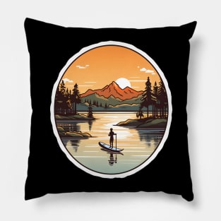 Paddleboarder's Retreat at Mountain Lake Sunset Pillow