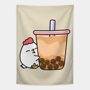 Grumpy chicken with boba Tapestry