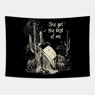 She Got The Best Of Me Country Music Cowgirl Hat Cactus Tapestry