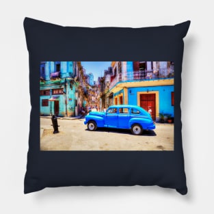 Blue Car, Consulado, Havana, Cuba Pillow