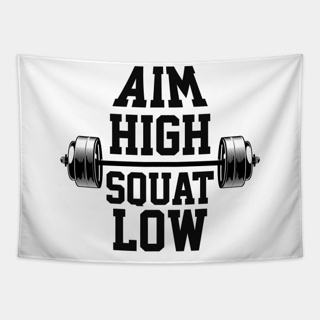 Aim High Squat Low Motivational Bodybuilding Deep Squatting Tapestry by Swagmart