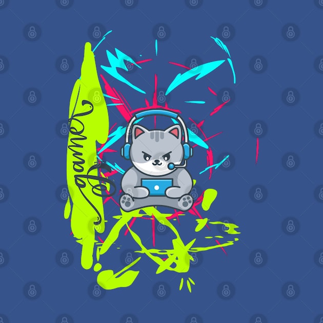 Colorful Cat Gamer by O.M design