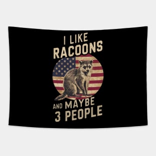 I Like Racoons And Maybe 3 People American Flag Gift For Trash Panda Lover Funny Vintage Retro Humour Tapestry