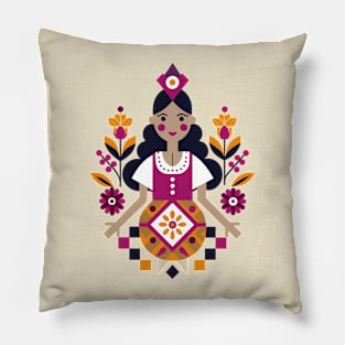 Bulgarian Folk Art Girl Ornament Pillow