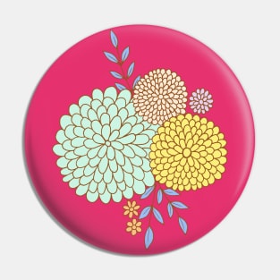 Retro flower garden botanical design in viva magenta and turquoise Pin