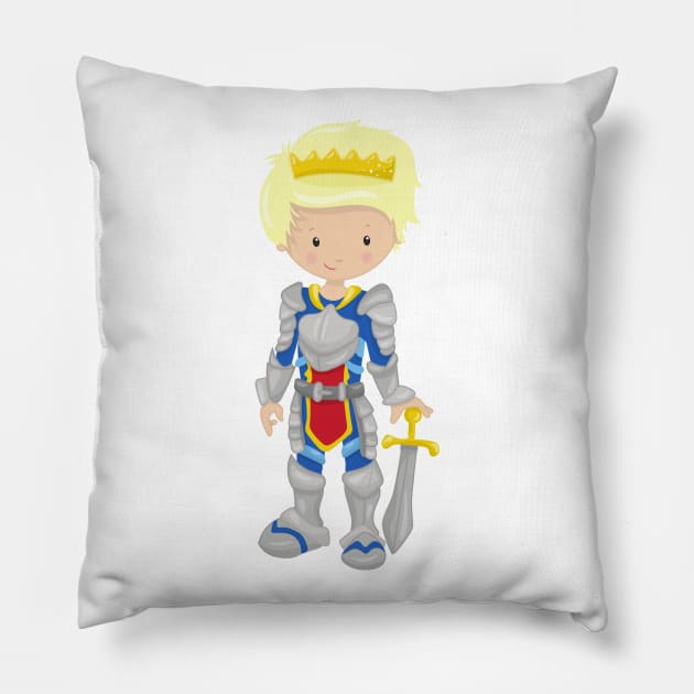 Prince, King, Knight, Crown, Sword, Blond Hair Pillow by Jelena Dunčević