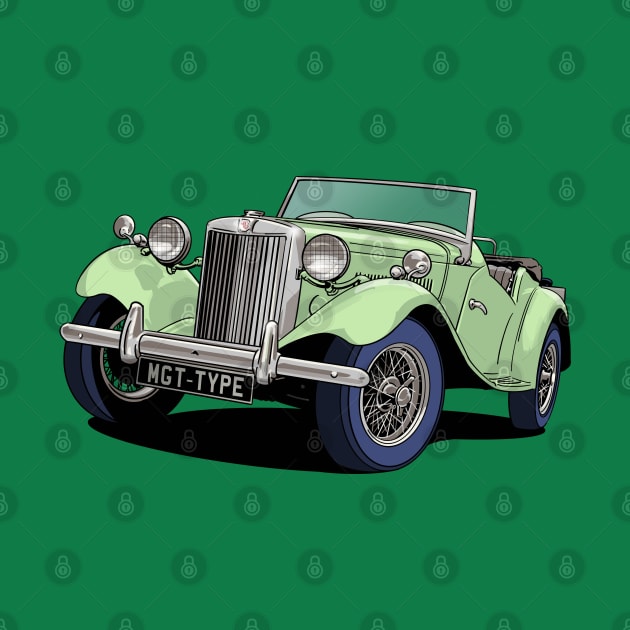 MG T-Type British Classic Car in light green by Webazoot