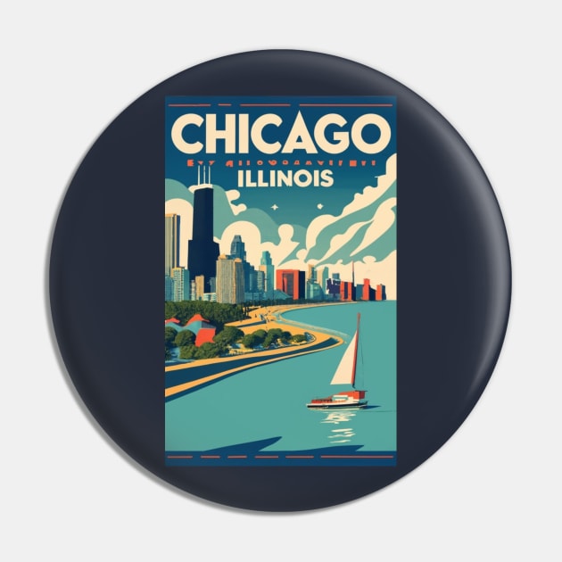 A Vintage Travel Art of Chicago - Illinois - US Pin by goodoldvintage