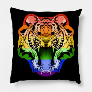 illustrated TIGER PRIDE series - (gay flag pride) rainbow ROYGBIV Pillow