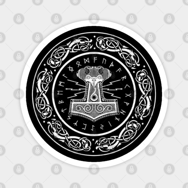 Thor Hammer Mjolnir In Circle Of Norse Runes Tattoo Retro Thor Hammer Mjolnir In Circle Of Norse Magnet Teepublic