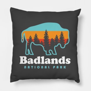 Badlands National Park Bison Retro South Dakota Pillow