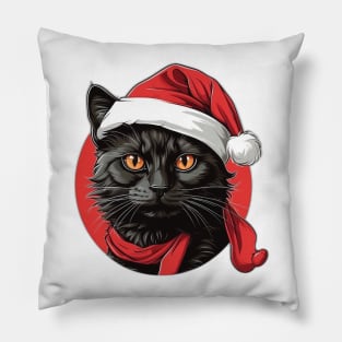 Black Cat in a Santa Hat Pillow