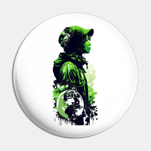 Join the Movement with Our Abstract Black, White, and Green Climate Activist Girl Design Pin