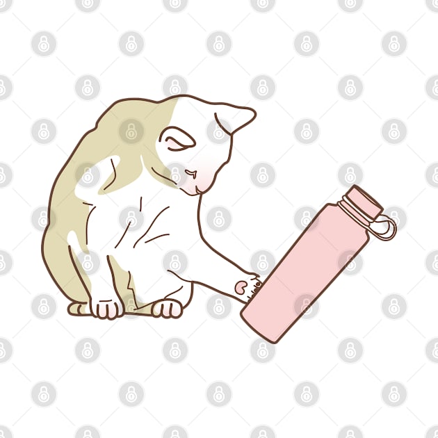 Cat knocking pink water bottle by Wlaurence